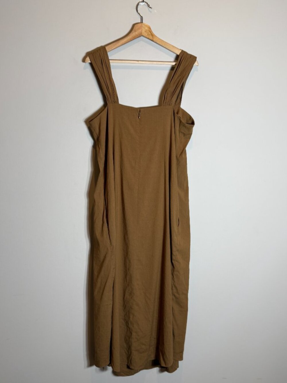 Vince Linen Square Neck A-Line Midi Dress Women's Large Brown Minimalist Chic - Picture 5 of 16